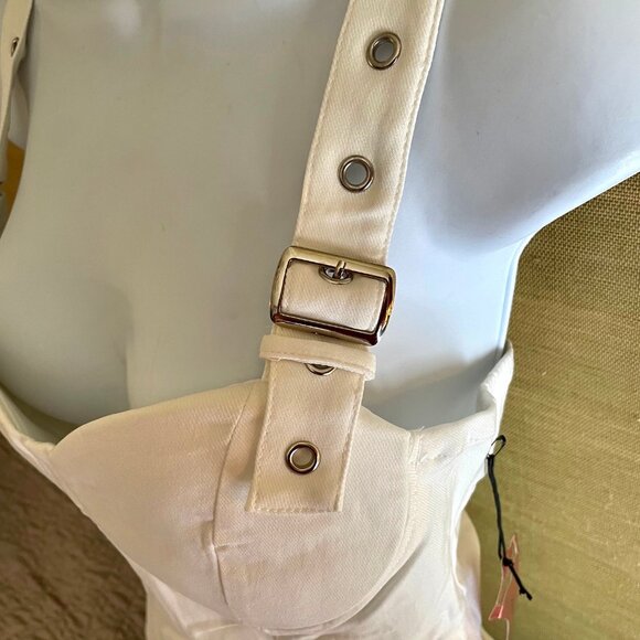 NEW Haute Monde White Spandex Sexy Dress Strap Buckle Accent Shoulders SZ L 8-10 - Picture 3 of 12